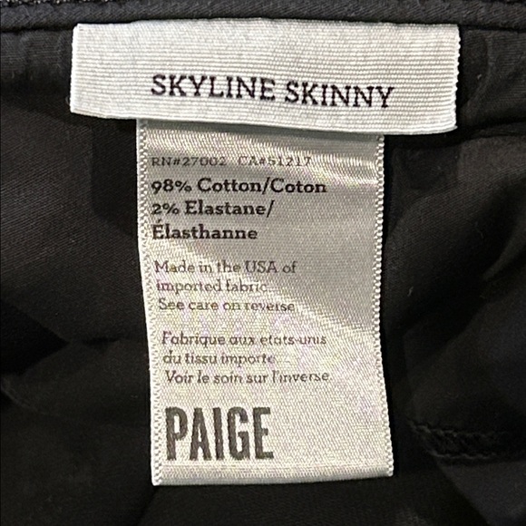 Paige Skyline Skinny Mid Rise Jeans size 32 Black Ink - Picture 10 of 16